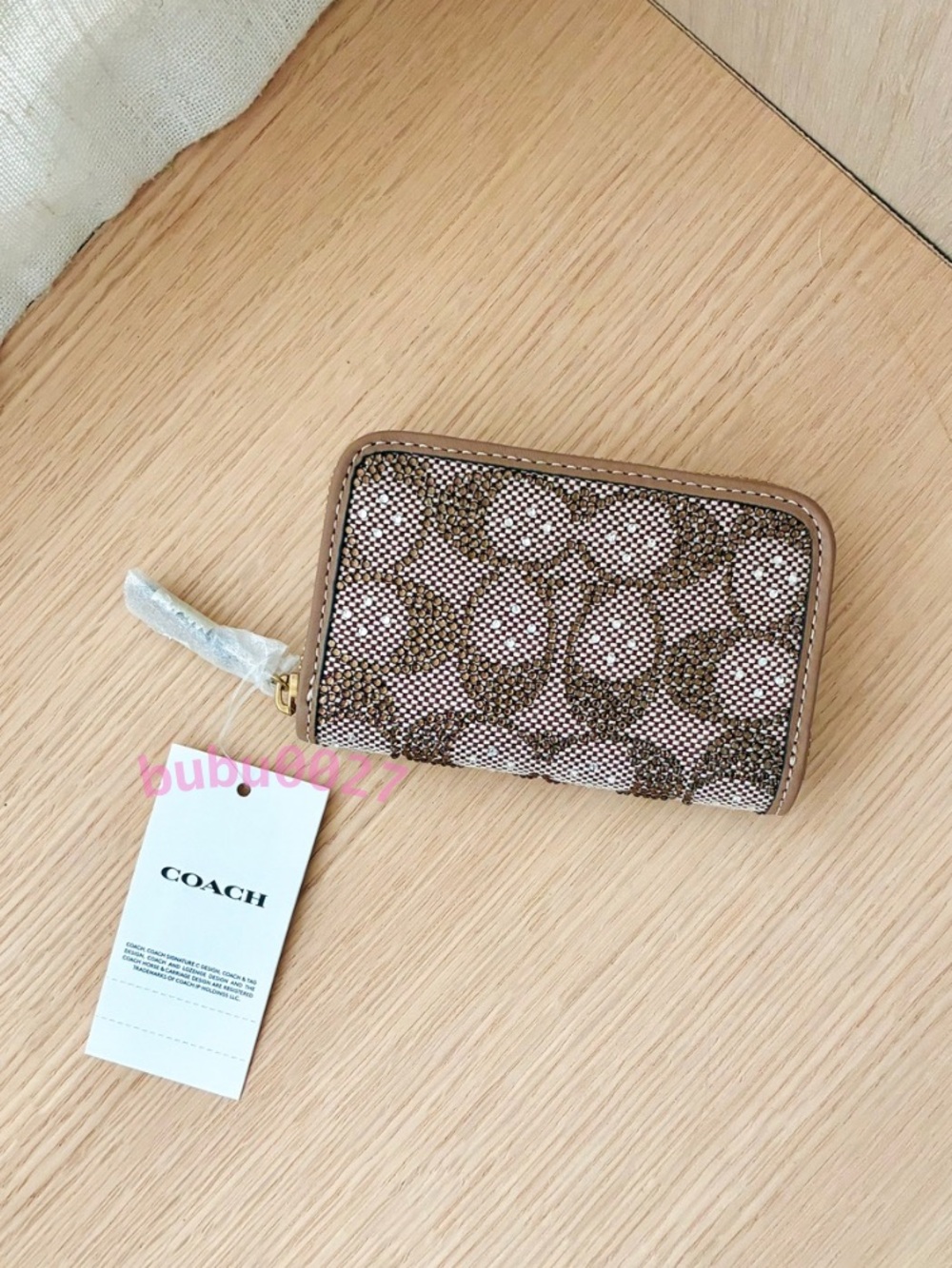 NWT🍄🟫Coach Essential Zip Around Card Case In Crystal Signature Jacquard Brown
